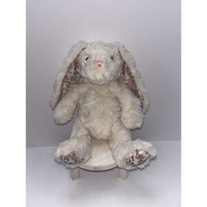 Mon Ami 10" Small White Pink Floral Faith Bunny Plush EUC
